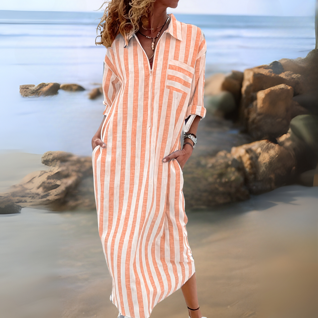 Joyce™ | Rochie elegantă cu dungi și decolteu în V