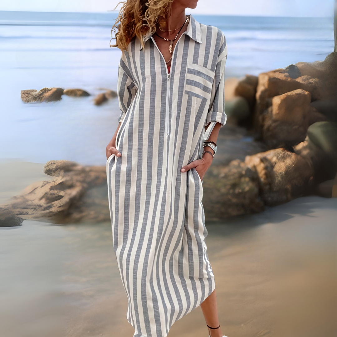 Joyce™ | Rochie elegantă cu dungi și decolteu în V