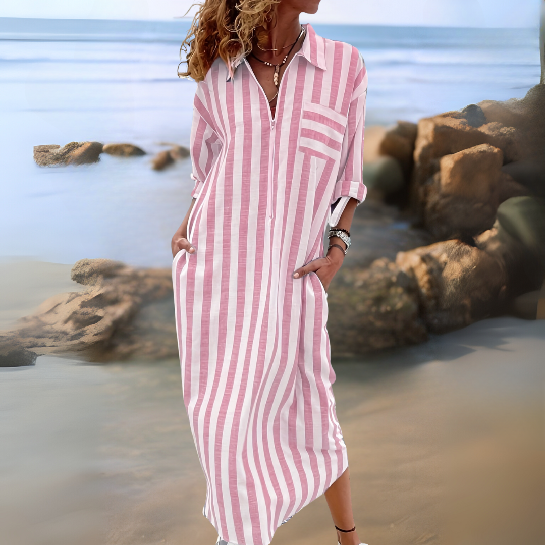 Joyce™ | Rochie elegantă cu dungi și decolteu în V