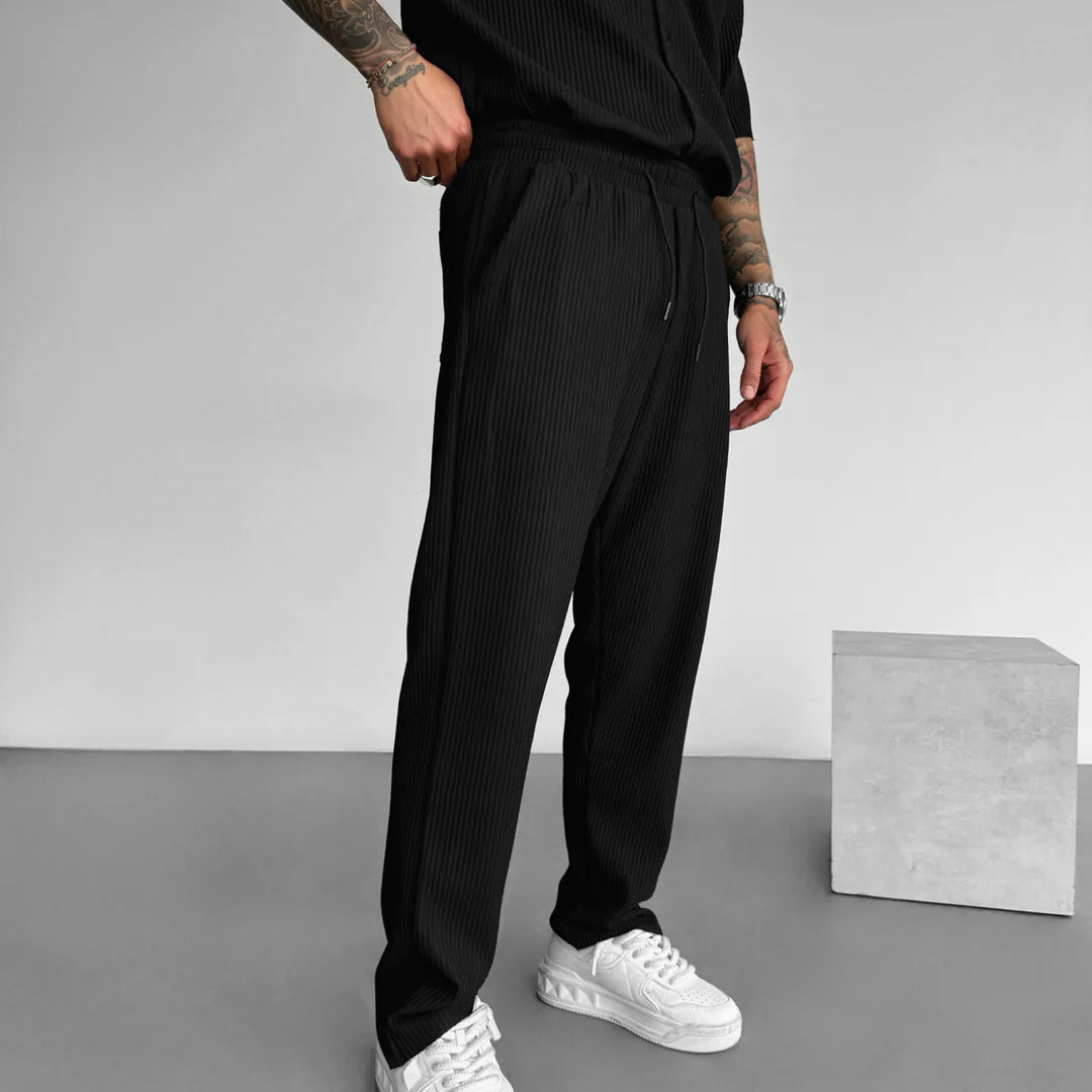 Cămașă și Pantaloni Set cu Guler Deschis și Plisat Oversize