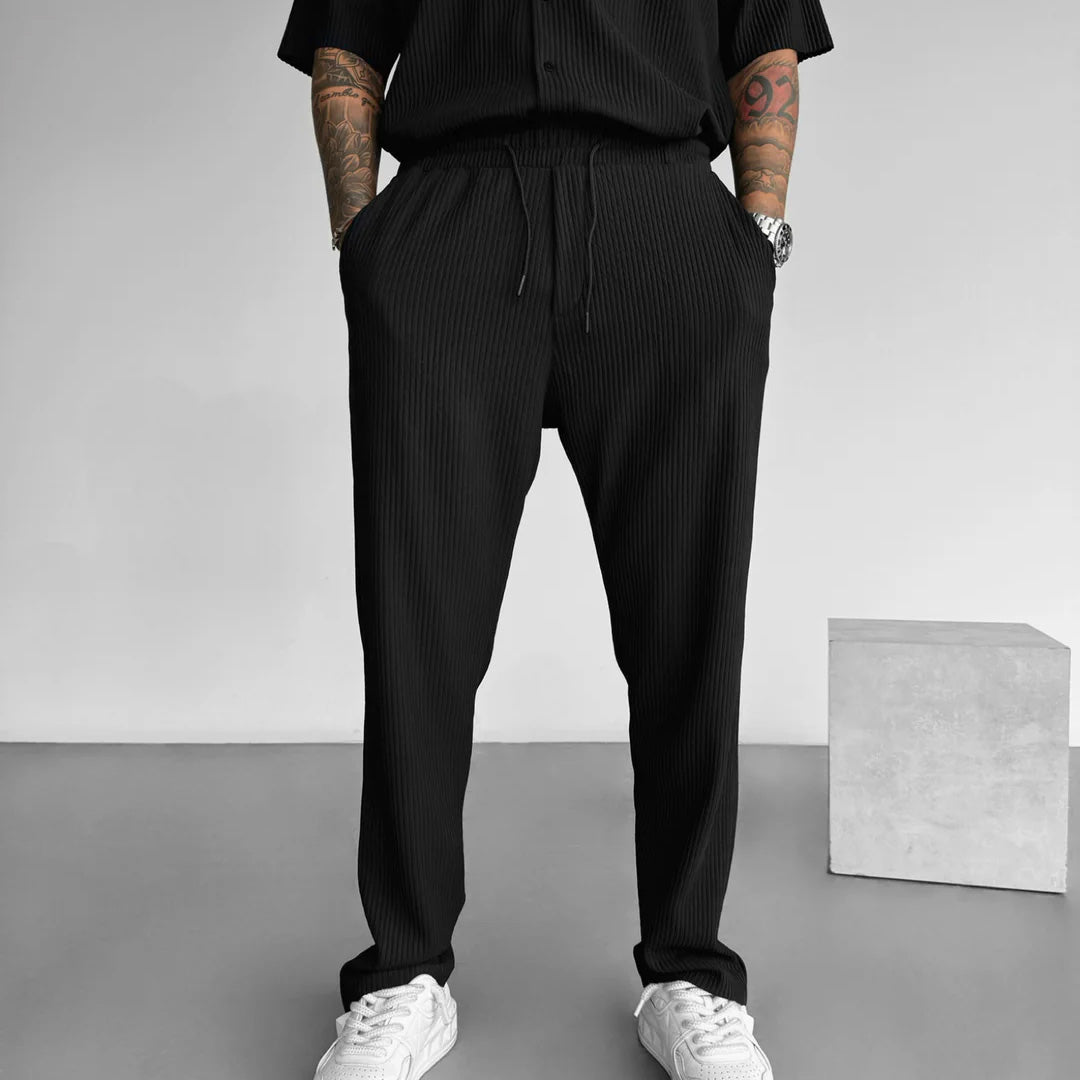 Cămașă și Pantaloni Set cu Guler Deschis și Plisat Oversize