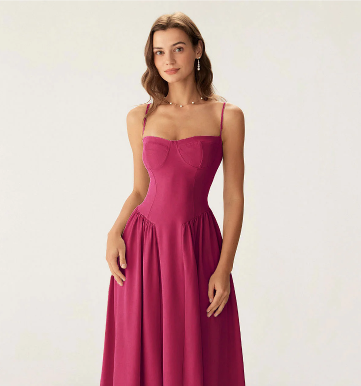 Rochie Midi cu Guler Pătrat și Buzunare Verzi
