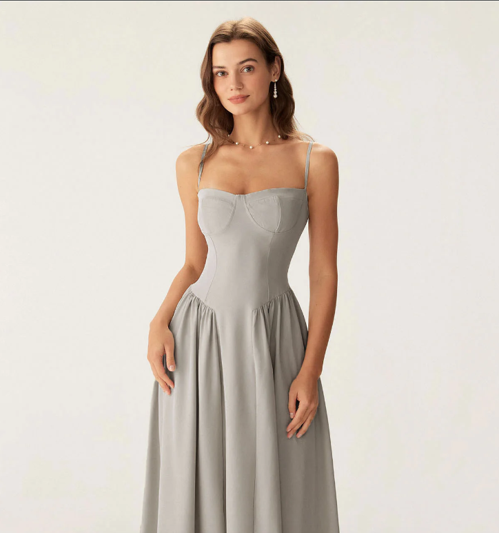Rochie Midi cu Guler Pătrat și Buzunare Verzi