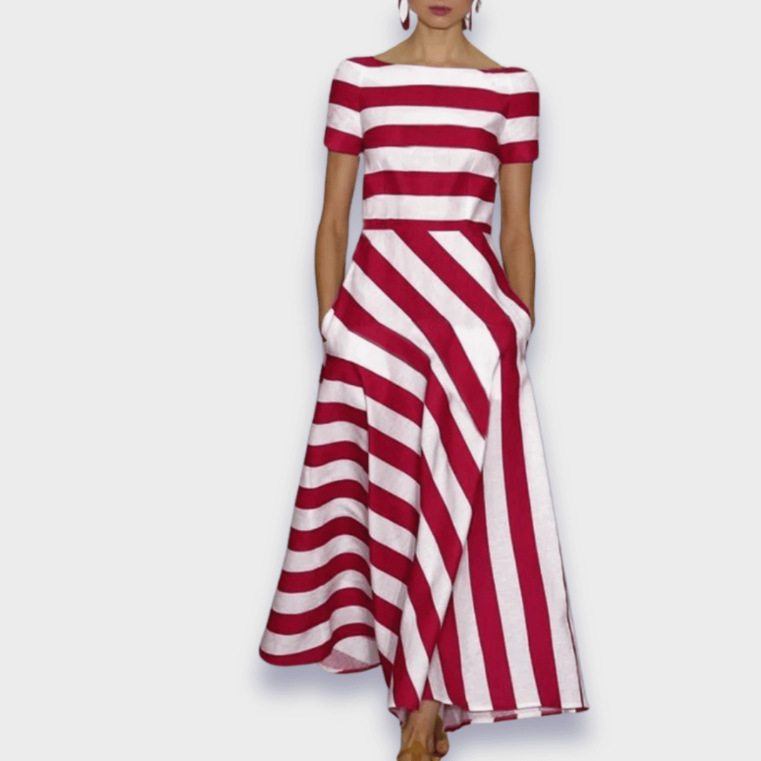 Janell | Rochie maxi cu dungi, făcută manual