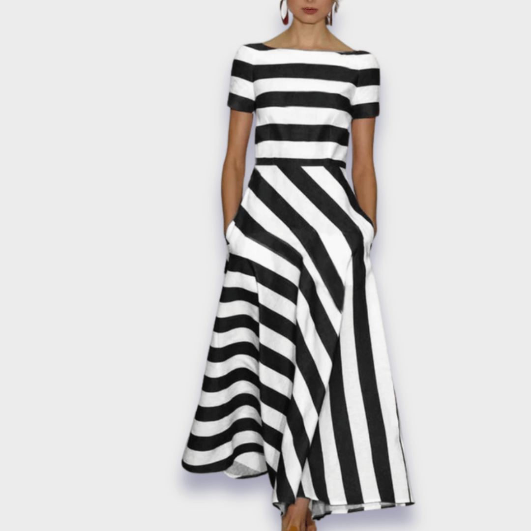 Janell | Rochie maxi cu dungi, făcută manual