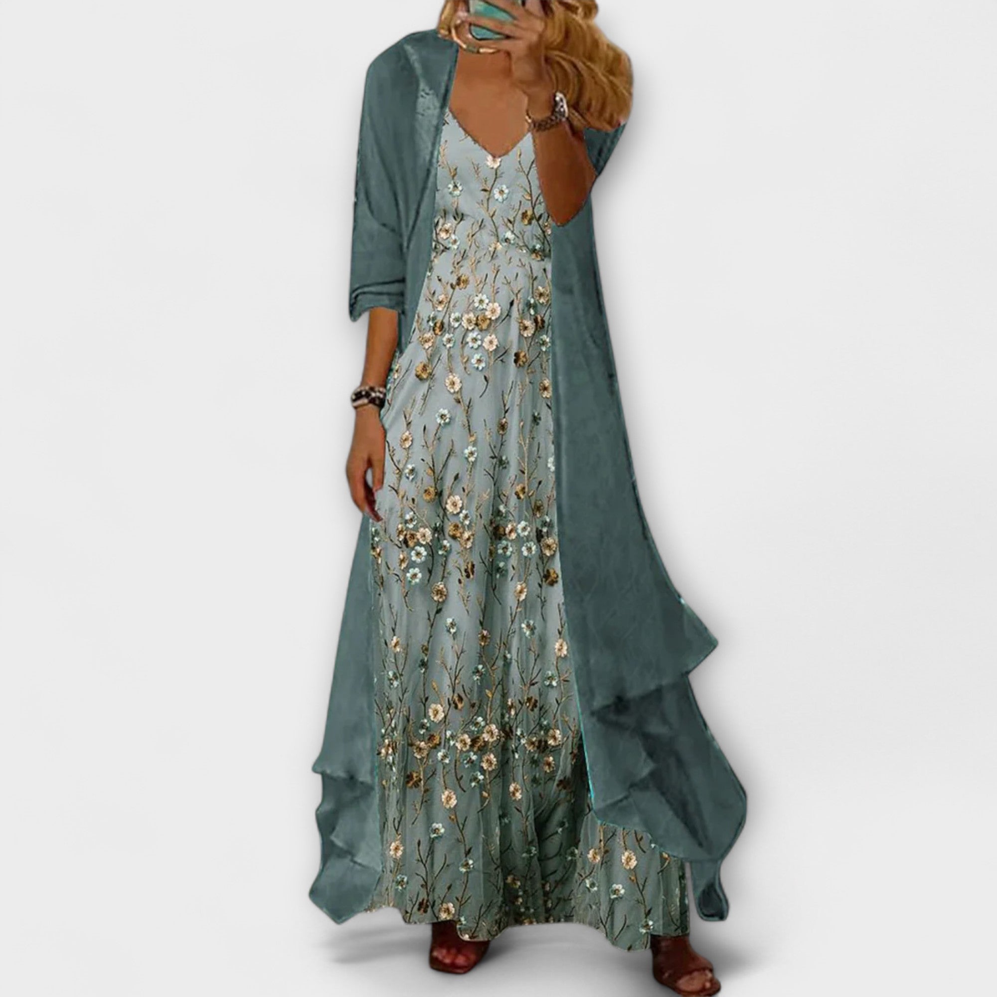 Sunly™ | Rochie Maxi cu Jachetă (Set de 2 Piese)