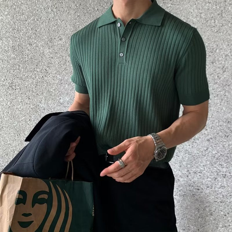 Cămașă Polo Tricotată cu Dungi
