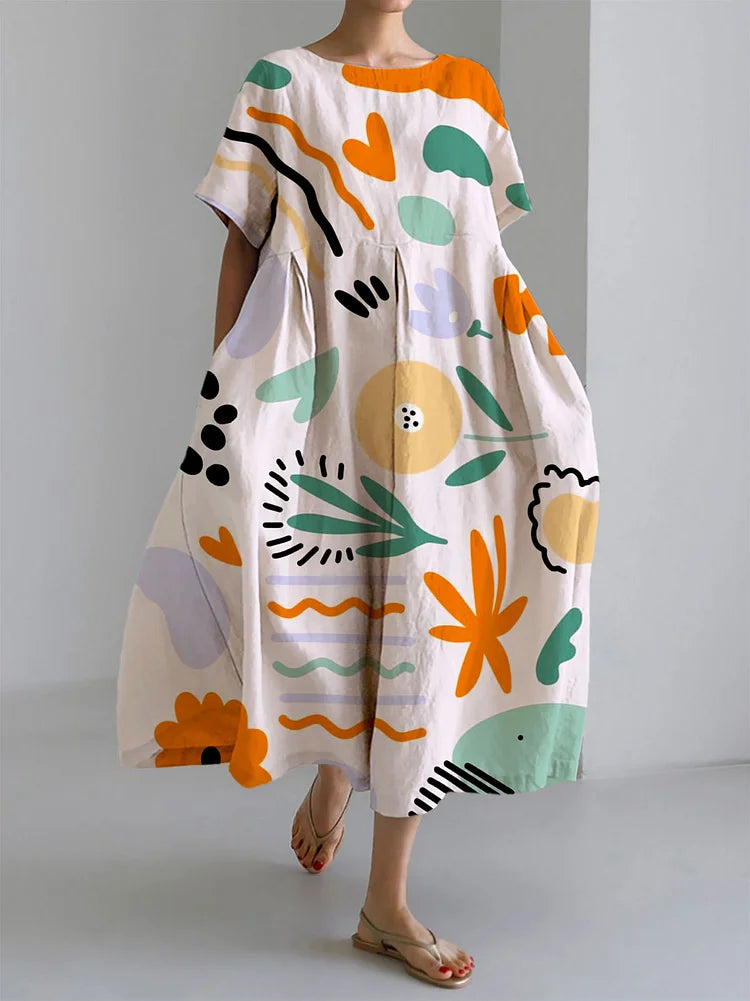 Solene | Rochie Lungă Colorată cu Print Artistic