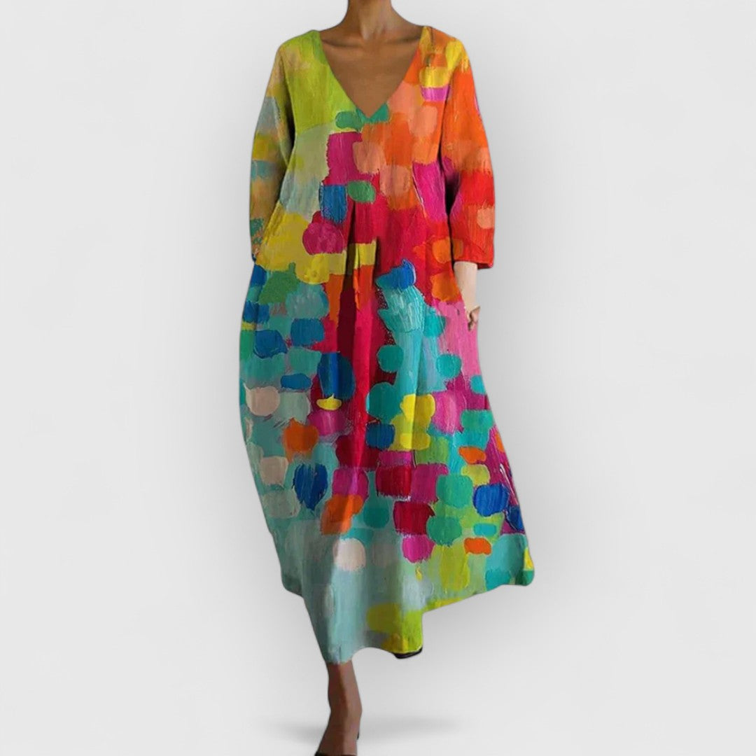 Anastasia | Rochie colorată cu decolteu în V